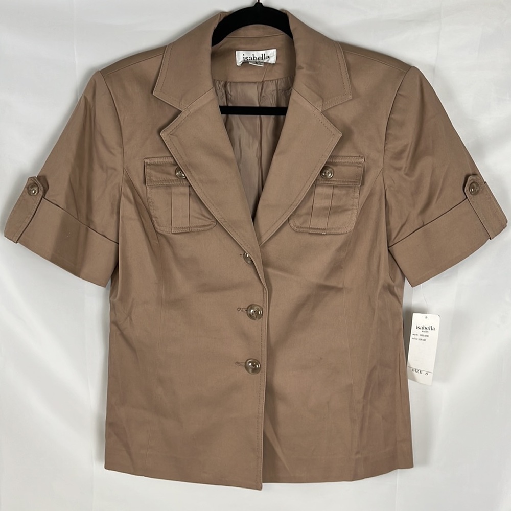 Isabella Women's Quarter Sleeve Tan Button Down Blouse Size 8